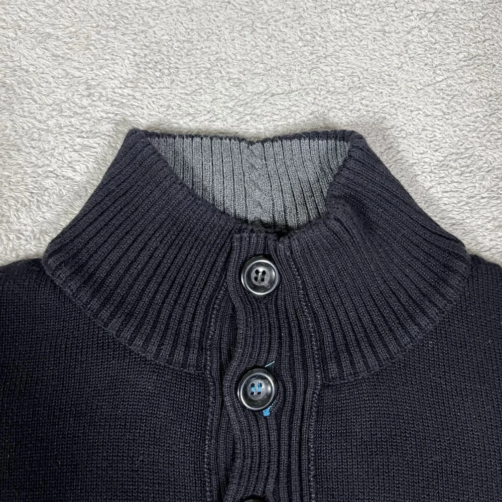 Carbon 2 Cobalt Knit Sweater Mens Extra Large 1/4 Button Black Stretch